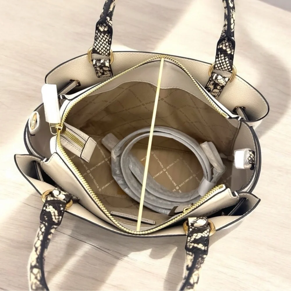 Michael Kors Large Reed CZ Belted Satchel Bag Light Cream Multi